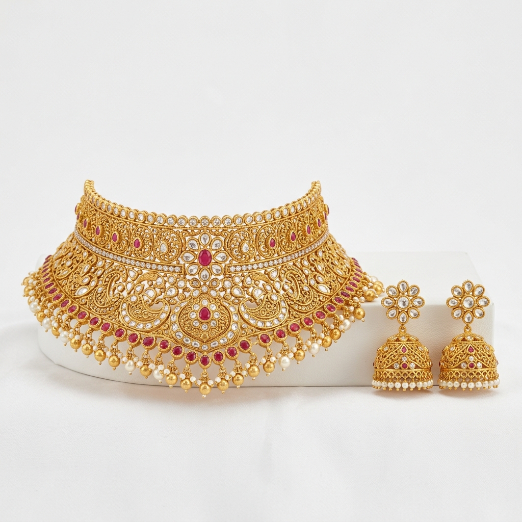 Bridal Choker Gold Necklace Set